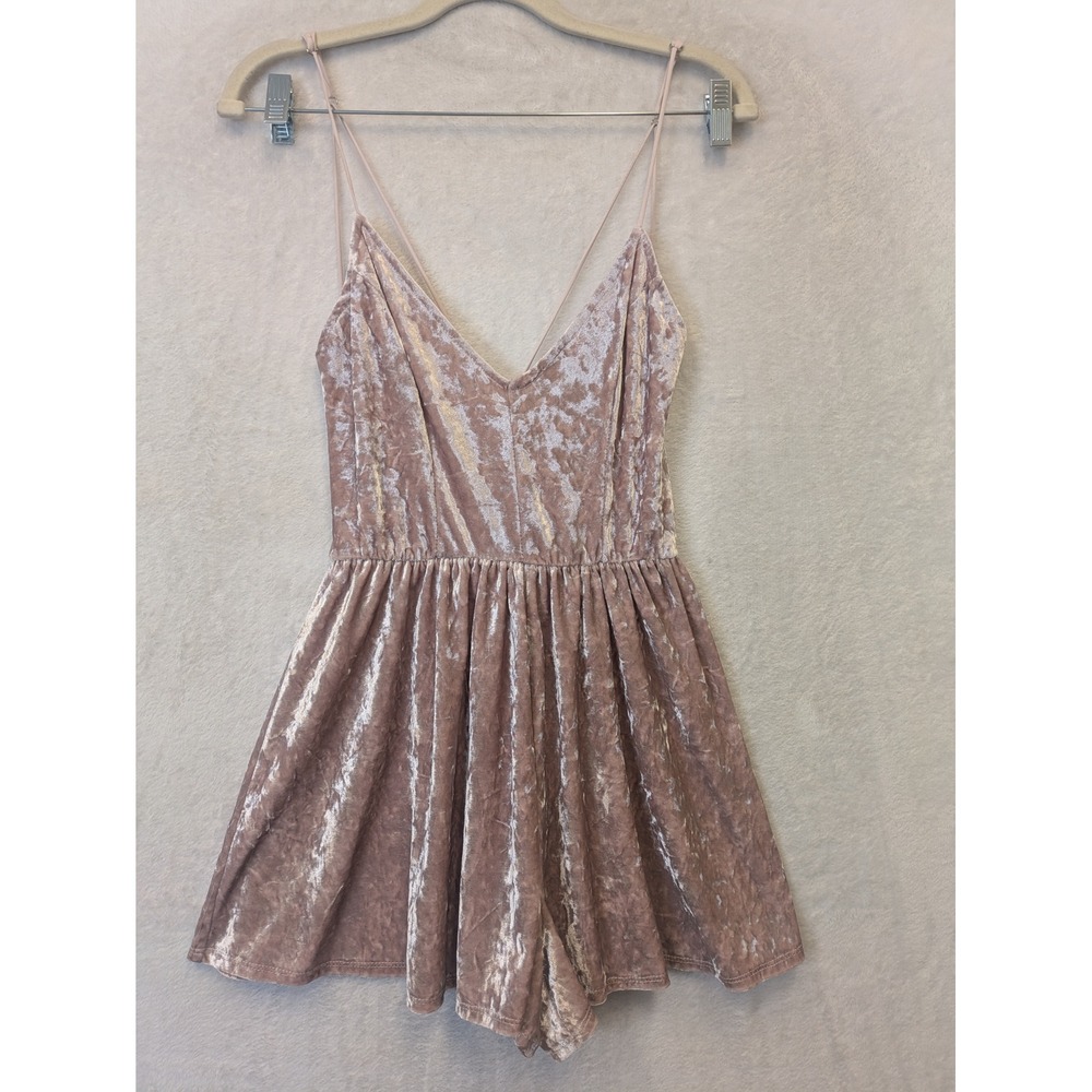 Crushed‎ Velvet V-Neck Romper Mauve Pink Spaghetti Strap Women Small